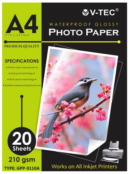 V-TEC GLOSSY PHOTO PAPER A4 210GRM TYPE: GPP-9110A